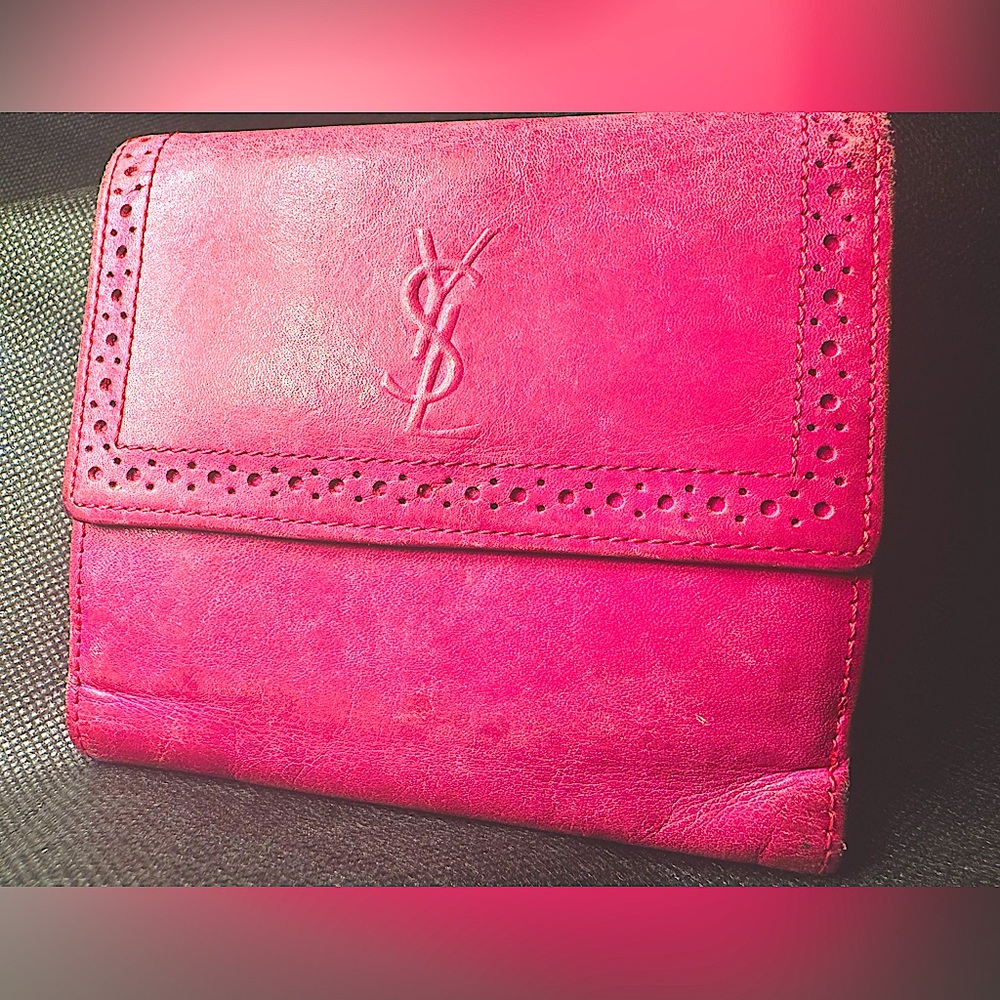 Yves Saint Laurent Pink YSL Wallet Logo Bifold Rare Saint Laurent Vintage YSL - Picture 12 of 12